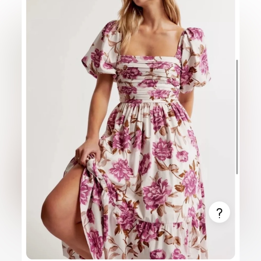 NWT Abercrombie Emerson Linen Blend Puff Sleeve Midi Dress XS